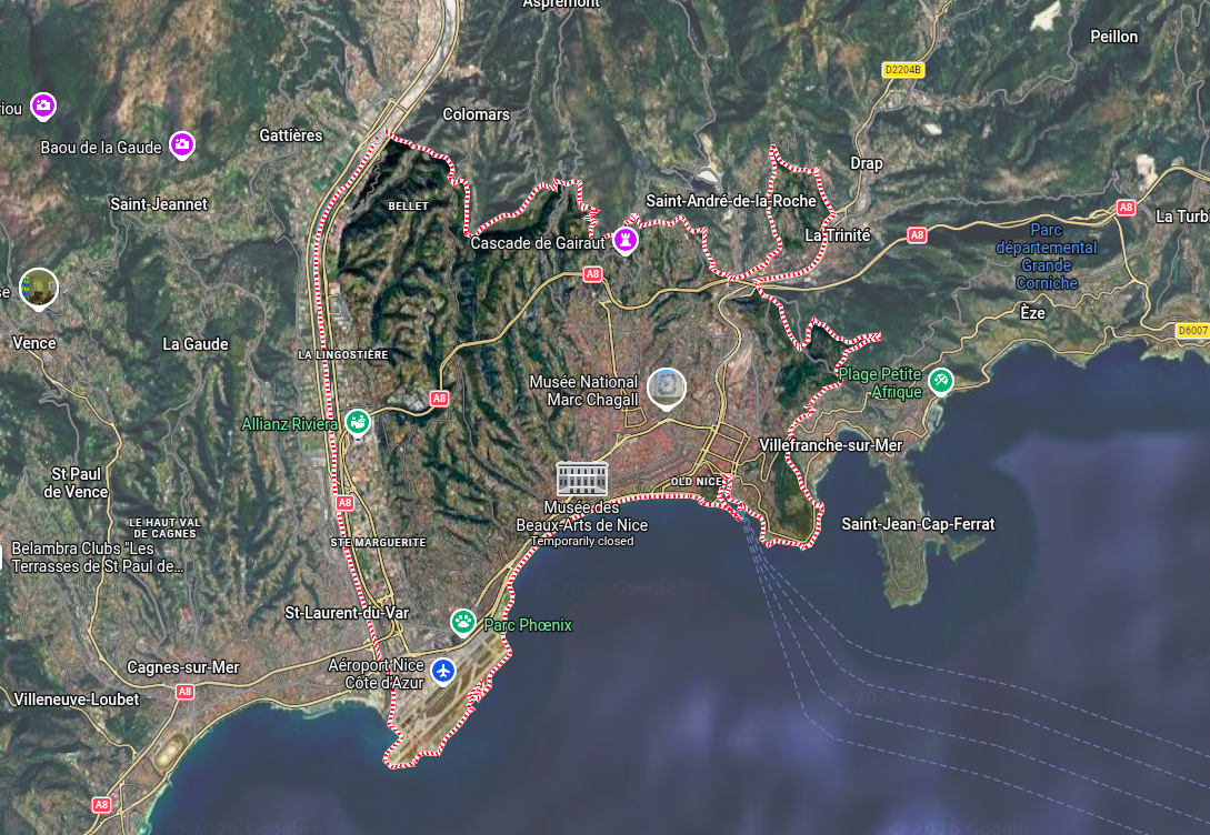 Nice Côte d'Azur Carte géographique de la zone d'intervention Azur Finitions à Nice et Côte d'Azur